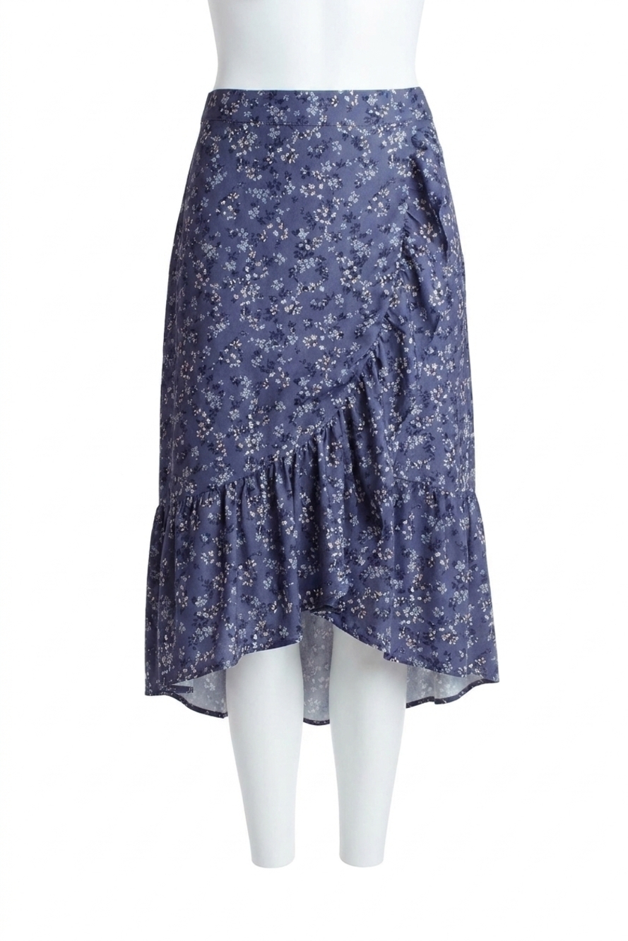 NEW KENSIE ruffle hem faux wrap midi skirt in nostalgic blooms
